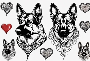 German Shepherd with a heart behind it tattoo idea