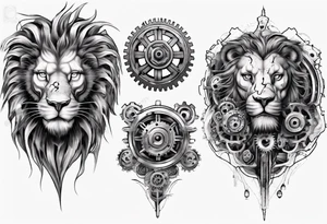 Biomechanical lion with gears inside tattoo idea