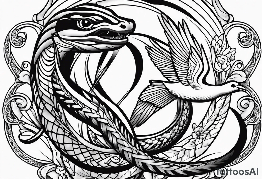 A Snake and a dove simple arm tattoo tattoo idea