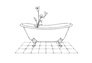 Clawfoot bathtub with lily coming up from tile floor tattoo idea