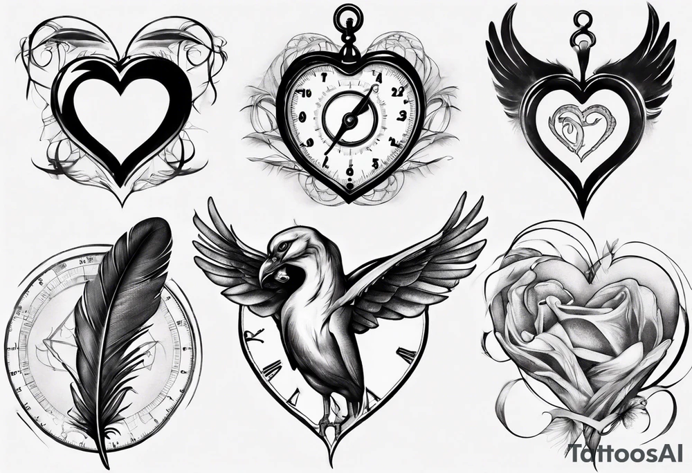 heart and feather on scales tattoo idea
