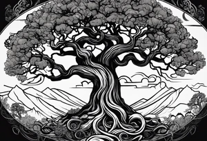 A tree reaching the sky with the roots reaching hell, having a snake around it. All based on Carl Jung ideas. tattoo idea