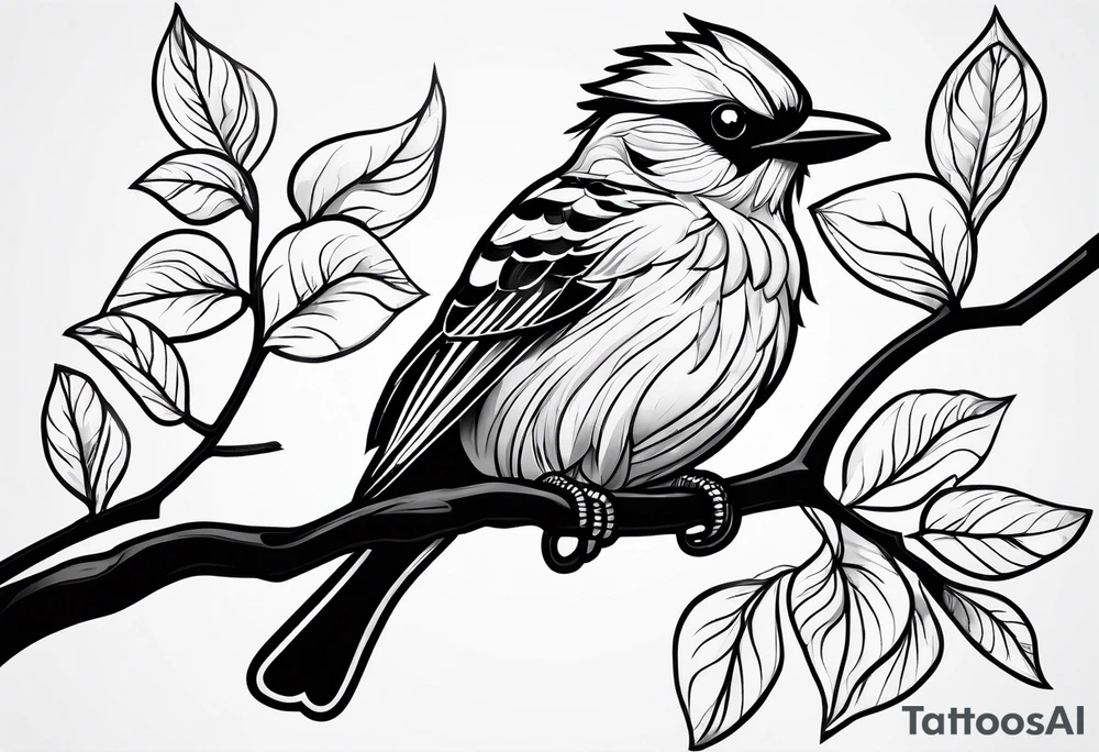 Bird powerfully looking while on a branch tattoo idea