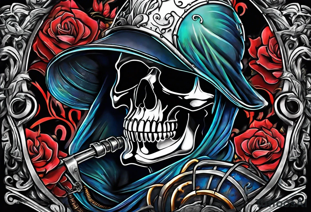 skeleton wearing a pipeliner welding hood tig welding a heart back together tattoo idea