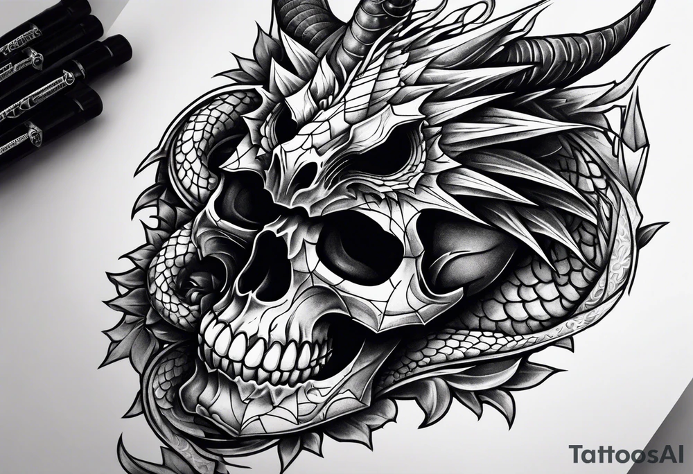 Dark skull and dragon tattoo idea