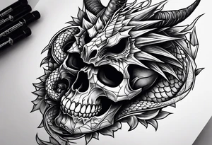 Dark skull and dragon tattoo idea