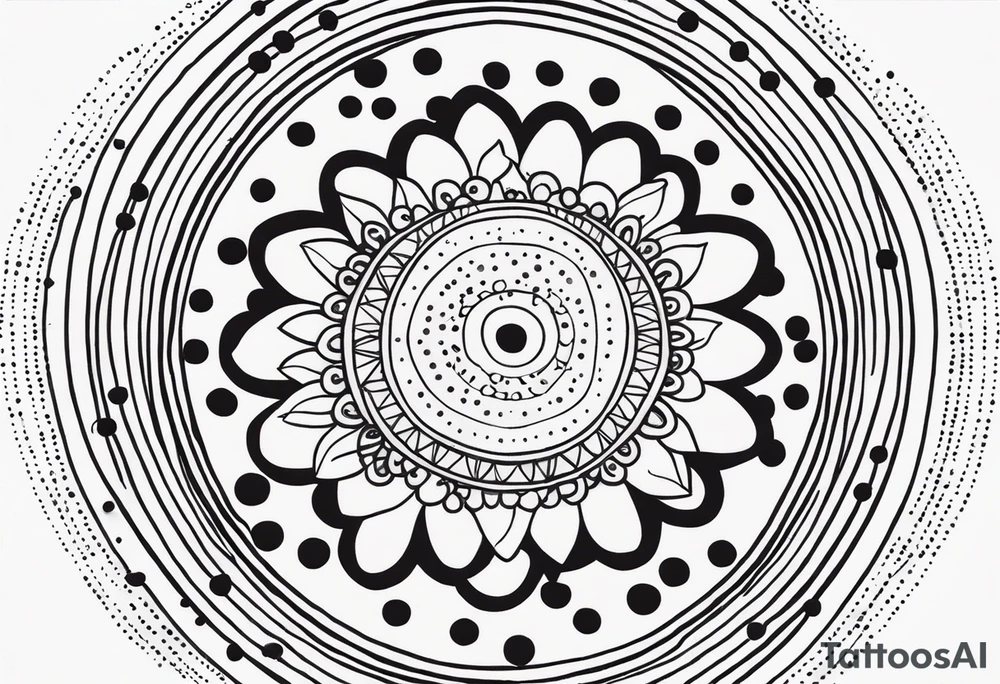 simple sunshine mandala made of black dots with circles tattoo idea