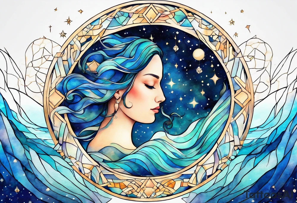 Aquarius geometric constellation calm tattoo idea