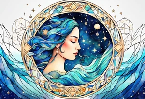 Aquarius geometric constellation calm tattoo idea