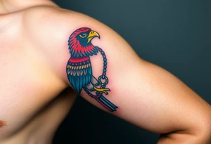 An Egyptian Falcon (Horus) Carrying a Rosary (only red , blue and black are possible colors) tattoo idea