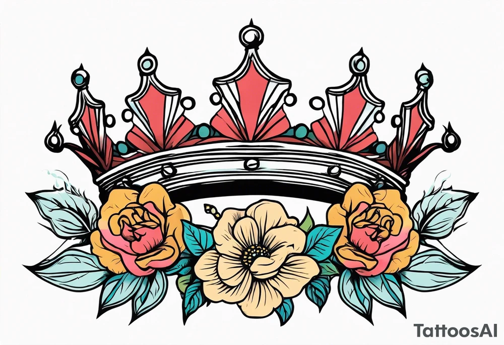crown
old school vintage simple traditional design with vintage flowers surrounding
bold color simple tattoo idea