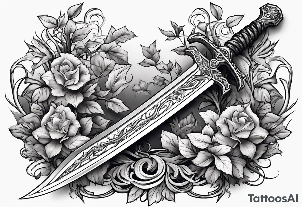A long skinny sword with leafy vines wrapped around tattoo idea