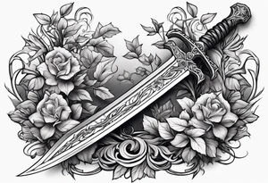 A long skinny sword with leafy vines wrapped around tattoo idea