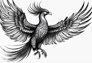 asian elegant long feathered phoenix
in flight with a long neck, with wings in close to body tattoo idea