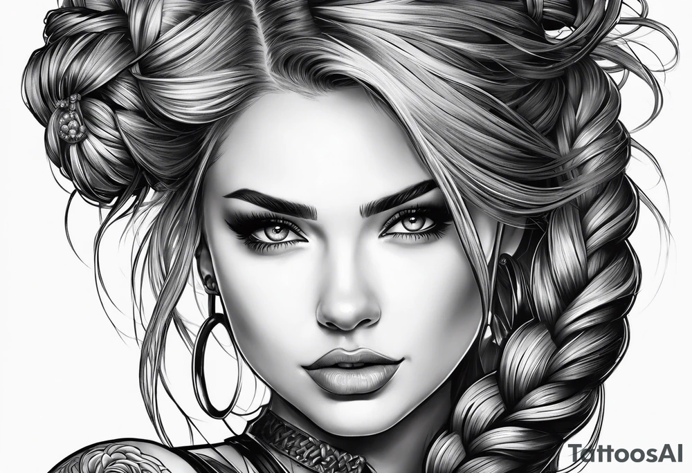 Bikergirl with dutch braids tattoo idea