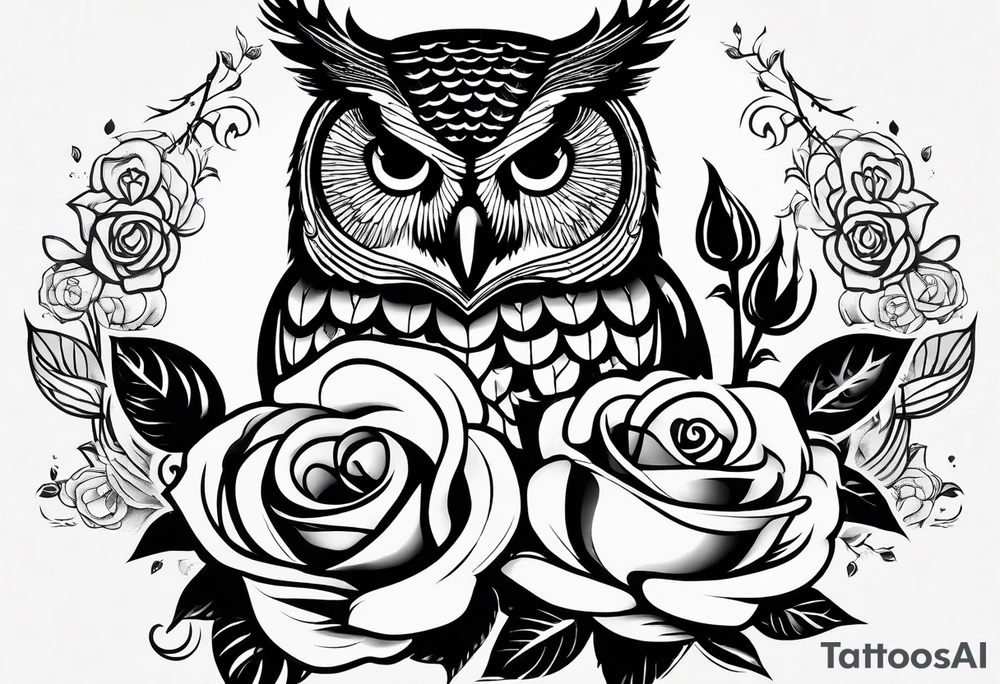 Barred owl and a rose with writing “but the greatest of these is love” tattoo idea
