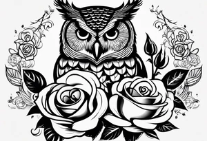Barred owl and a rose with writing “but the greatest of these is love” tattoo idea