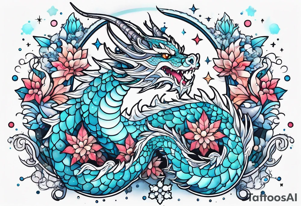 Constellation, kawaii dragon, snowflake tattoo idea