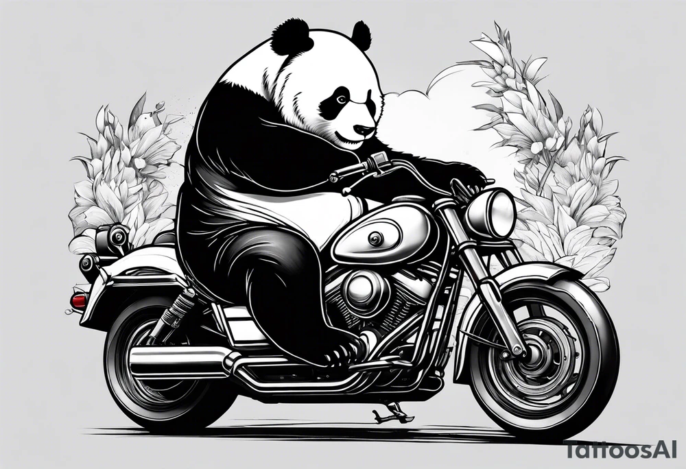 fat panda riding a motorcycle tattoo idea