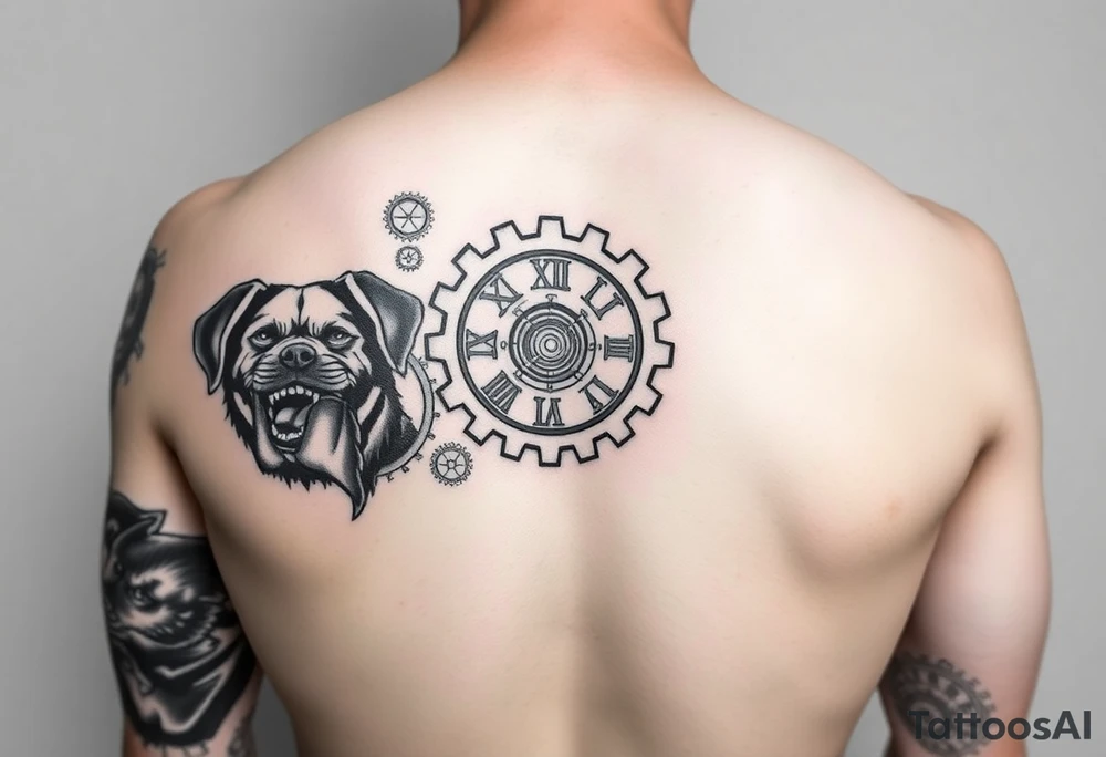 Gears that look like clocks Rottweilers mechanical a complete right arm sleeve tattoo idea