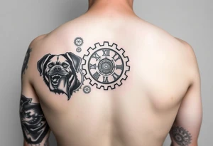 Gears that look like clocks Rottweilers mechanical a complete right arm sleeve tattoo idea