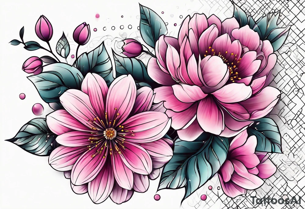 Pink flowers with dott pattern tattoo idea