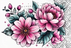 Pink flowers with dott pattern tattoo idea