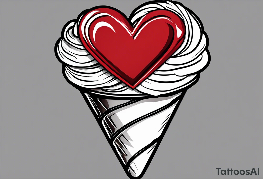 simple mint chocolate chip ice cream cone with small red heart on it somewhere. tattoo idea