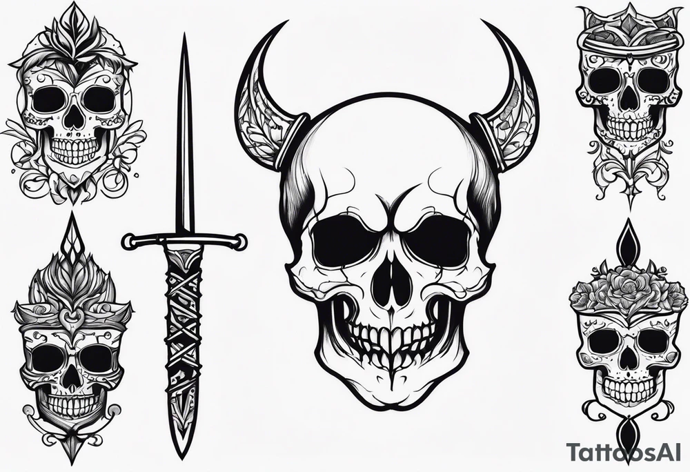 Skulls and dagger tattoo idea