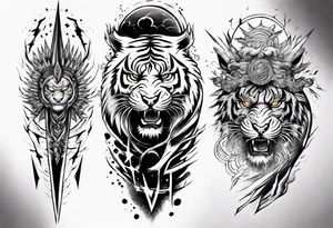 Tiger Warrior sleeve tattoo with lightning and the sun
Forearm sleeve tattoo idea