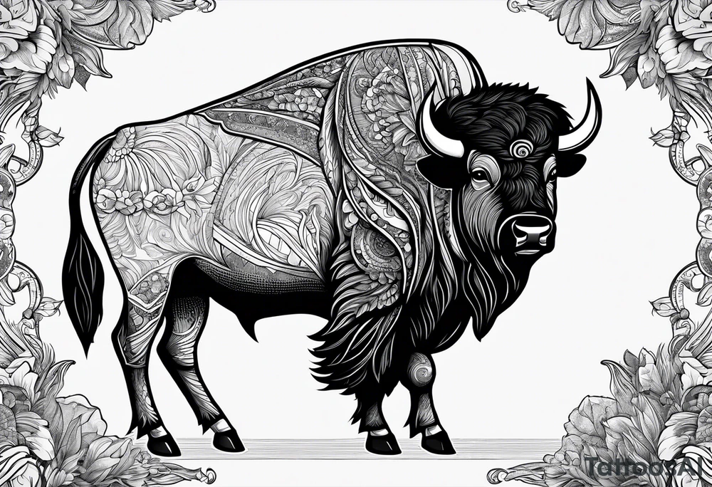 fine line bison doodle - white background, clean background, no skin tattoo idea