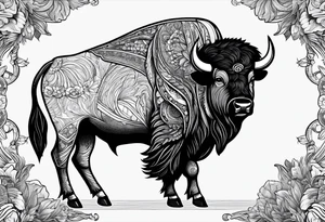fine line bison doodle - white background, clean background, no skin tattoo idea