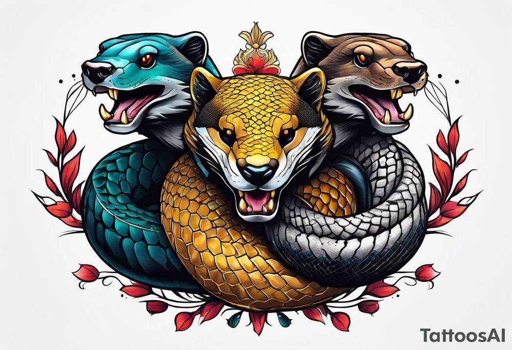 Three headed snake and honey badger tattoo idea