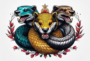 Three headed snake and honey badger tattoo idea