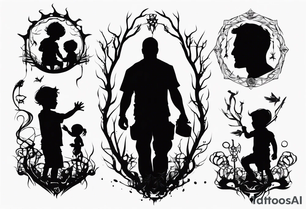 Silhouette of a father with two children tattoo idea