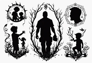 Silhouette of a father with two children tattoo idea
