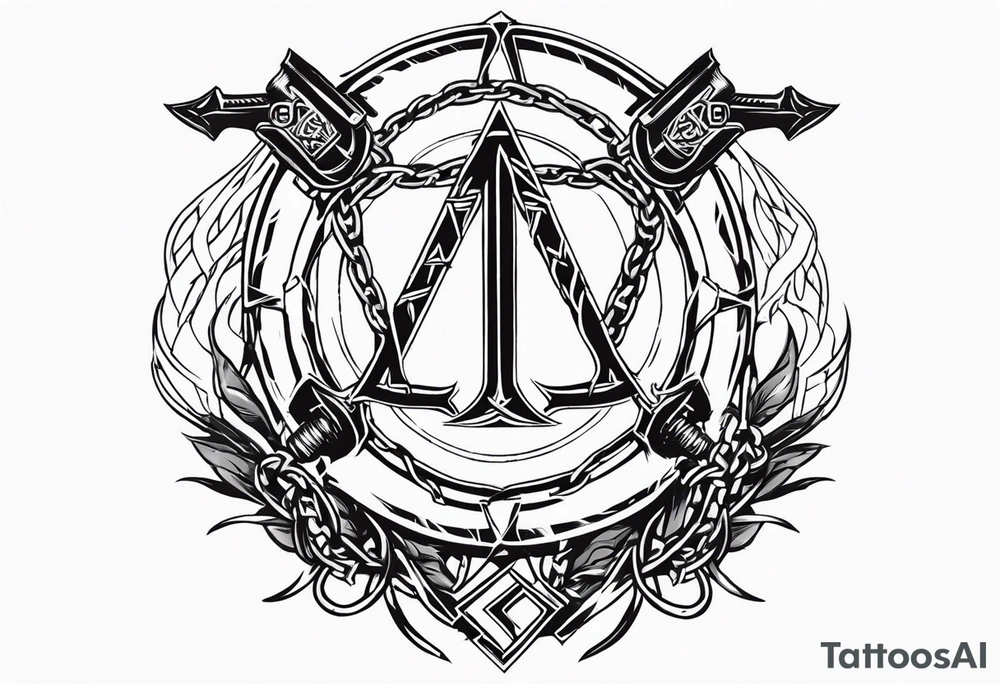 Valhalla sword shield axe barbed wire chains valknut fire tattoo idea Valhalla sword shield axe barbed wire chains valknut fire tattoo idea