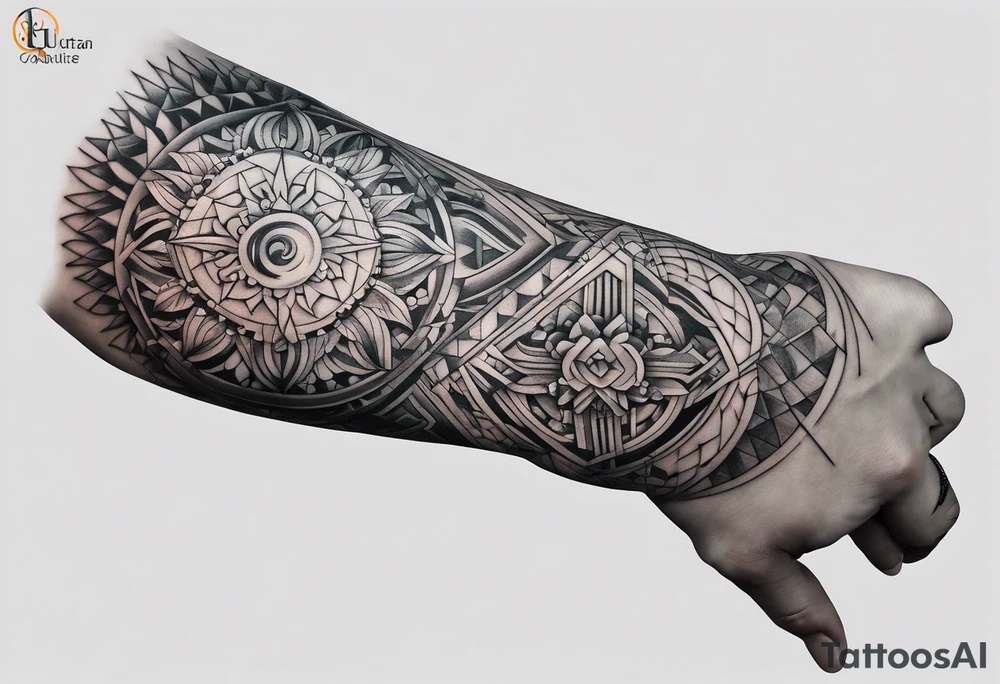 A full sleeve for the forearm with a geometric design tattoo idea