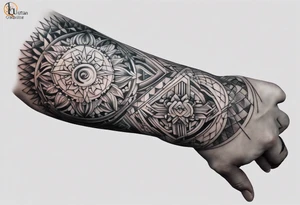 A full sleeve for the forearm with a geometric design tattoo idea