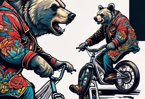 BEAR RIDING A BIKE PLAYING GUITAR tattoo idea