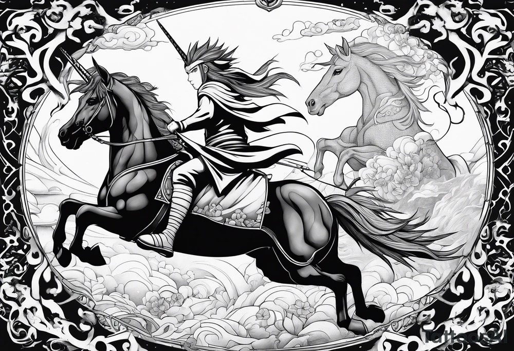 naruto riding a unicorn tattoo idea