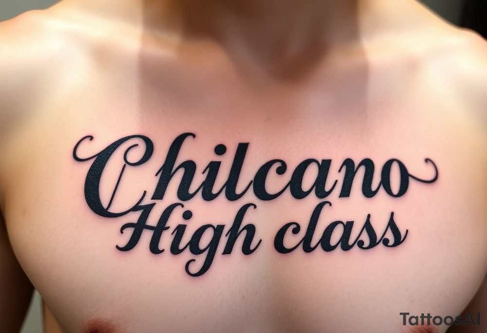 Chicano style lettering of high class with fancy flourish around it tattoo idea