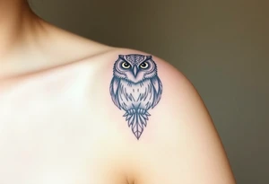 powerful, owl, front facing and piercing eyes tattoo idea