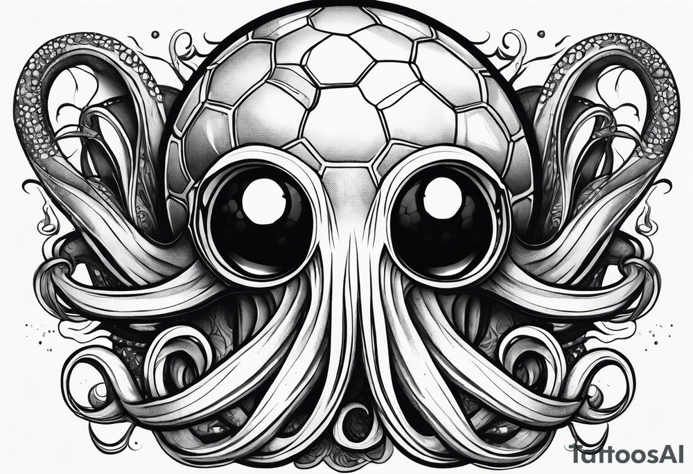 Squid with big tentacles holding a soccer ball tattoo idea