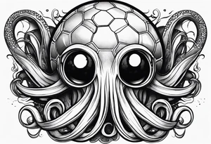 Squid with big tentacles holding a soccer ball tattoo idea