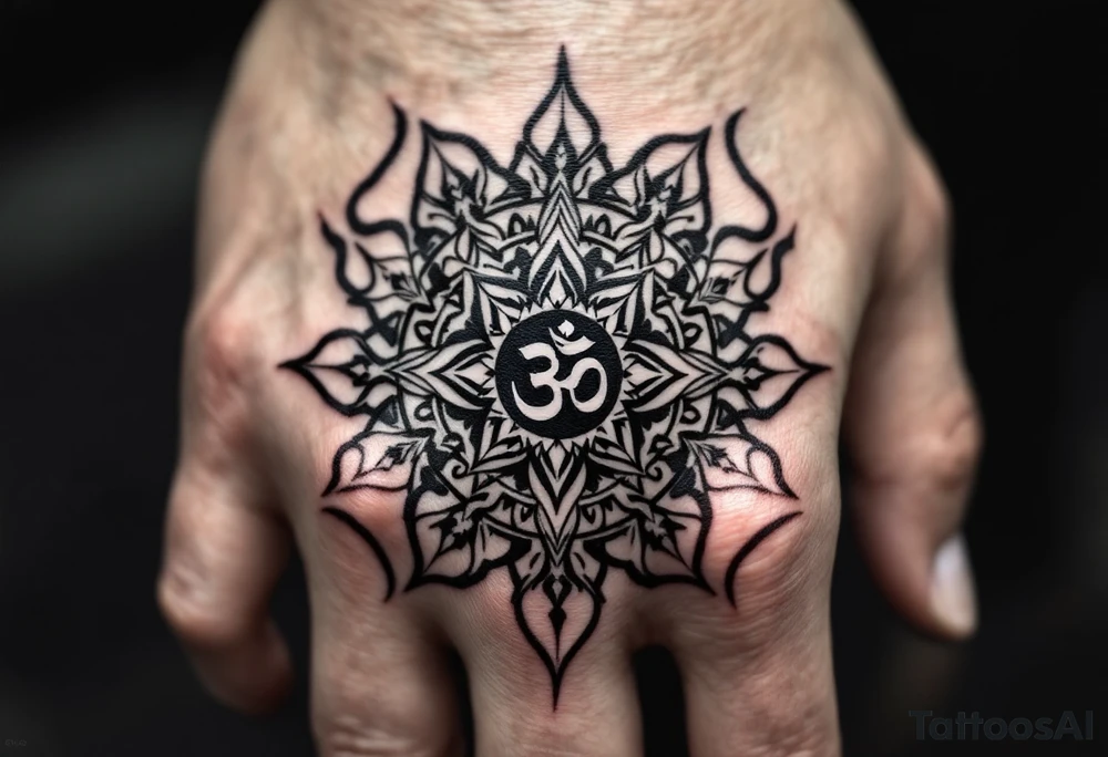 8 point wheel of Dharma with an ohm symbol in the middle tattoo idea