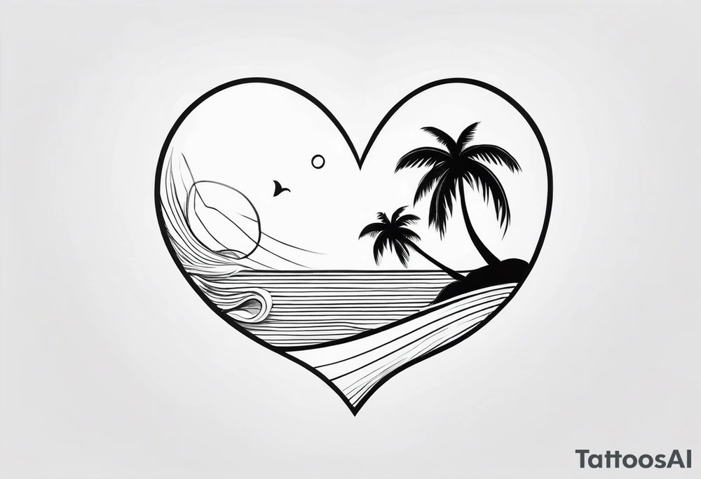 Palm tree shell wave heart tattoo idea