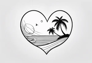 Palm tree shell wave heart tattoo idea