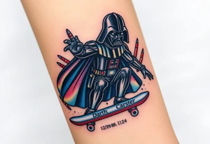Darth Vader skateboarding > bullets > in loving memory > colors
add words "Darth Carter" to skateboard
add date 12/29/88-01/06/24 tattoo idea