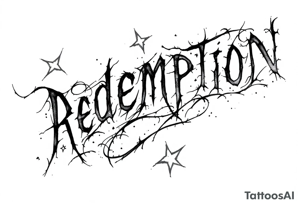 REDEMPTION  in handwritten, cursive, bold, gothic tattoo idea